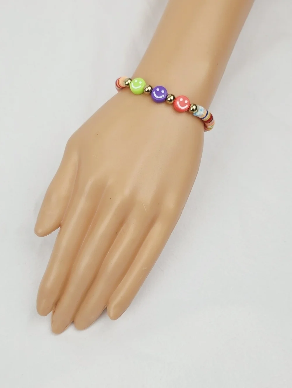 Handmade Clay Bead Multi Color Smiley Face Bracelet